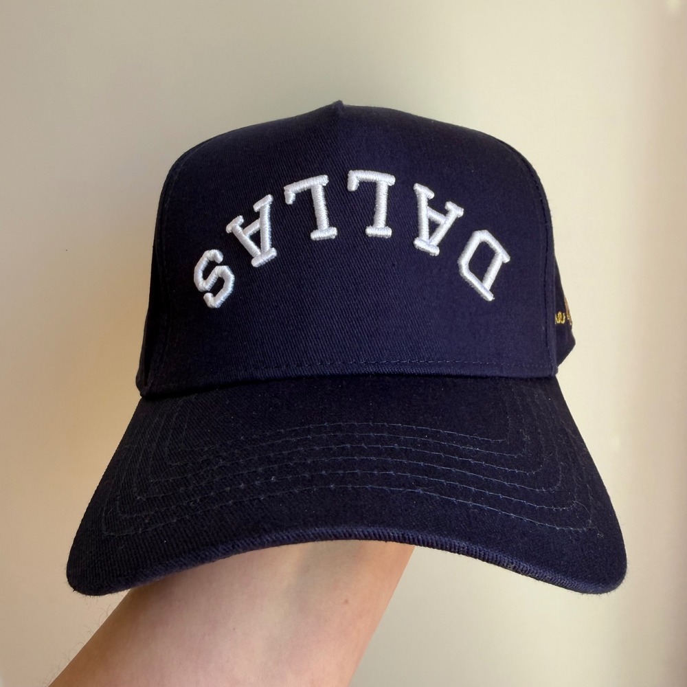 True‎ Brvnd Dallas Hat Mens SnapBack Cap Navy Blue Upside Down Embroidered